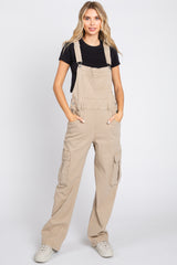 Beige Cargo Pocket Denim Overalls