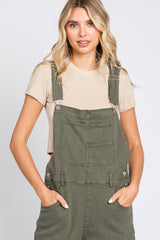 Olive Cargo Pocket Denim Overalls