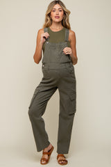 Olive Cargo Pocket Maternity Denim Overalls