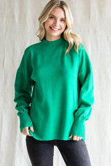 Green Knit Mock Neck Maternity Long Sleeve Top