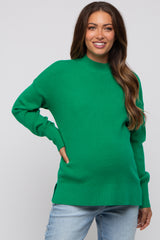 Green Knit Mock Neck Maternity Long Sleeve Top