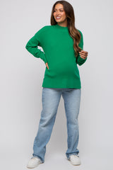 Green Knit Mock Neck Maternity Long Sleeve Top