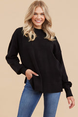 Black Knit Mock Neck Maternity Long Sleeve Top