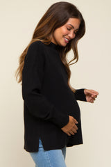 Black Knit Mock Neck Maternity Long Sleeve Top