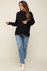 Black Knit Mock Neck Maternity Long Sleeve Top