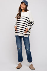 Black Striped Drop Shoulder Maternity Sweater