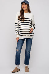 Black Striped Drop Shoulder Maternity Sweater