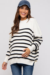 Black Striped Drop Shoulder Maternity Sweater