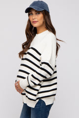 Black Striped Drop Shoulder Maternity Sweater