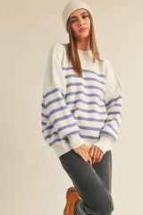 Periwinkle Striped Drop Shoulder Sweater