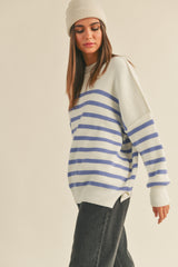 Periwinkle Striped Drop Shoulder Sweater