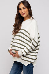 Olive Striped Drop Shoulder Maternity Sweater