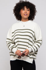 Olive Striped Drop Shoulder Sweater