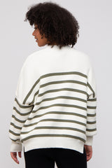 Olive Striped Drop Shoulder Sweater