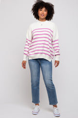 Pink Striped Drop Shoulder Sweater