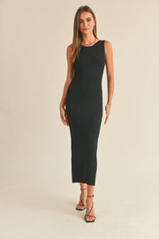 Black Sleeveless Ribbed Maxi Dress