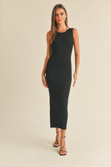 Black Sleeveless Ribbed Maternity Maxi Dress