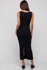 Black Sleeveless Ribbed Maternity Maxi Dress