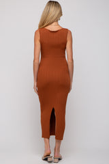 Rust Sleeveless Ribbed Maternity Maxi Dress