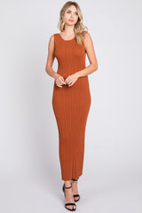 Rust Sleeveless Ribbed Maternity Maxi Dress