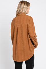 Camel Textured Button Front Collared Top