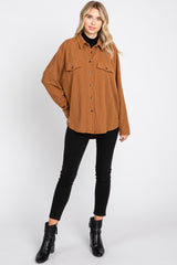 Camel Textured Button Front Collared Top