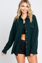 Forest Green Textured Button Front Collared Top