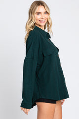 Forest Green Textured Button Front Collared Top