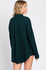 Forest Green Textured Button Front Collared Top