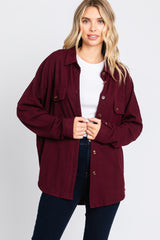 Plum Textured Button Front Collared Top