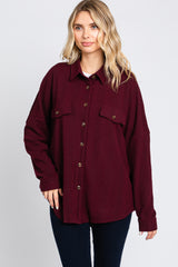 Plum Textured Button Front Collared Top