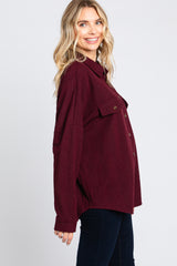 Plum Textured Button Front Collared Top