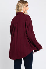 Plum Textured Button Front Collared Top