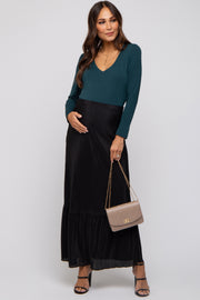 Black Plisse Maternity Maxi Skirt