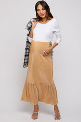 Taupe Plisse Maternity Maxi Skirt