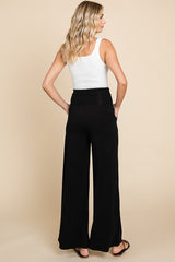 Black Foldover Band Wide Leg Lounge Pants