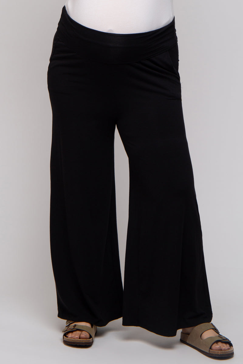 Black Foldover Band Wide Leg Maternity Plus Lounge Pants – PinkBlush