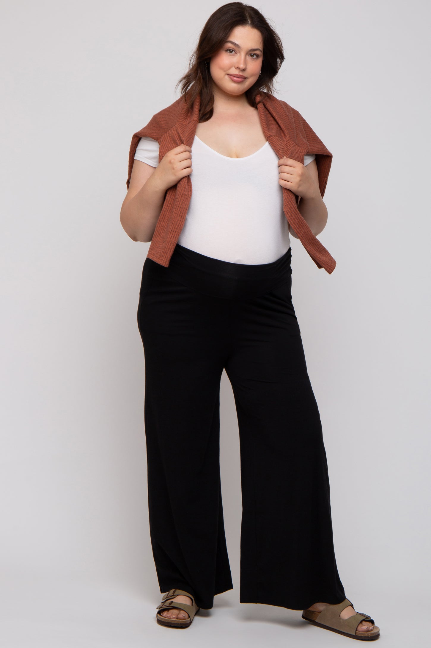 Fold Over Flared Trousers And Ruched Top Set Going Out Outfit