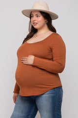 Camel Basic Long Sleeve Plus Maternity Top