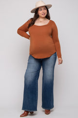 Camel Basic Long Sleeve Plus Maternity Top