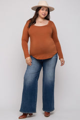 Camel Basic Long Sleeve Plus Maternity Top