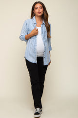 Light Blue Chambray Maternity Rolled Cuff Shirt