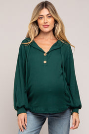 Forest Green Button Accent Hooded Maternity Henley Top