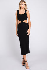 Black Sleeveless Side Cutout Maternity Midi Dress