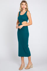 Emerald Sleeveless Side Cutout Midi Dress