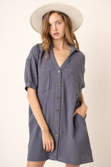 Navy Maternity Mini Shirt Dress