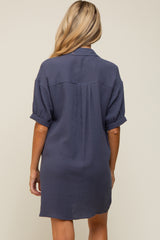 Navy Maternity Mini Shirt Dress