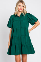 Forest Green Puff Sleeve Maternity Mini Shirt Dress