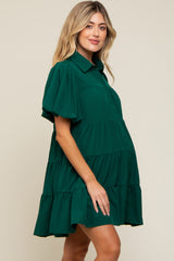 Forest Green Puff Sleeve Maternity Mini Shirt Dress