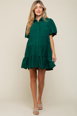 Forest Green Puff Sleeve Maternity Mini Shirt Dress